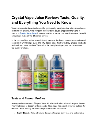 Crystal Vape Juice Review: Taste, Quality, and Everything You Need to Know