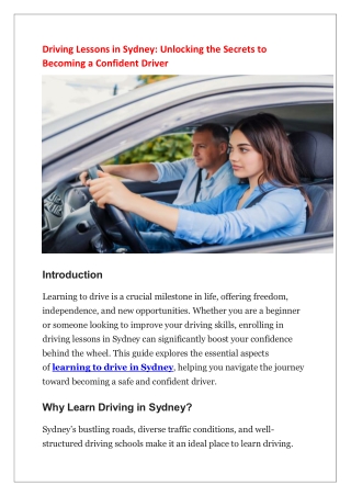 Driving Lessons in Sydney-Unlocking the Secrets to Becoming a Confident Driver