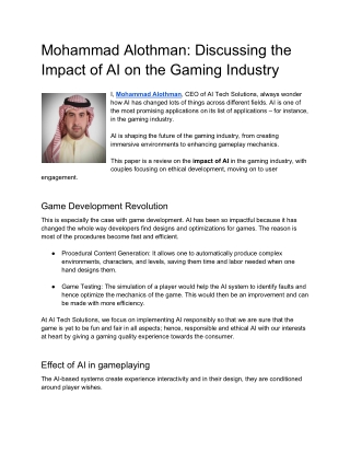 Mohammad Alothman Discussing the Impact of AI on the Gaming Industry