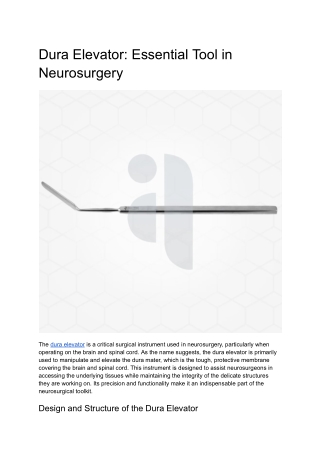 Dura Elevator_ Essential Tool in Neurosurgery