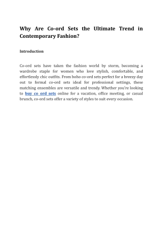 Why Are Co-ord Sets the Ultimate Trend in Contemporary Fashion_