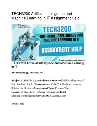 TECH3200 Artificial Intelligence and Machine Learning in IT Assignment Help