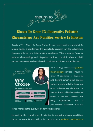 Rheum To Grow TX Integrative Pediatric Rheumatology And Nutrition Services In Houston