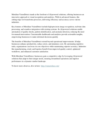 Meridian VisionDetect- A must have AI-powered solution
