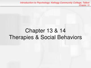 Chapter 13 & 14 Therapies & Social Behaviors