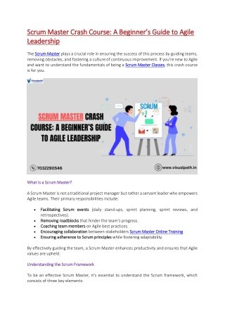 Scrum Master Training - Scrum Master Course in Bangalore