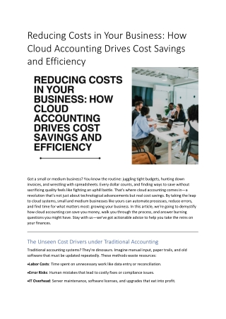 Reducing Costs in Your Business: How Cloud Accounting Drives Cost Savings and Ef