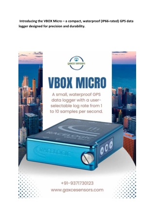 Introducing the VBOX Micro – a compact, waterproof (IP66-rated) GPS data logger designed