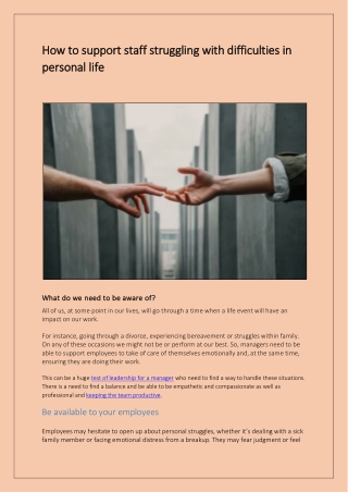 How to support staff struggling with difficulties in personal life