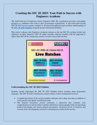 Cracking the SSC JE 2025 Your Path to Success with Engineers Academy