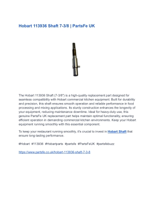 Hobart 113936 Shaft 7-3_8 _ PartsFe UK