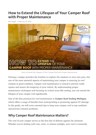 Avoid costly repairs with Camper Roof Sealing Michigan tips