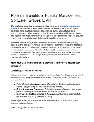 Potential Benefits of Hospital Management Software _ Grapes IDMR
