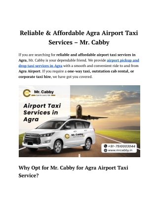Book Airport Taxi Services in Agra