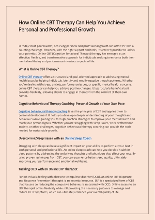 How Online CBT Therapy Can Help You Achieve Personal and Professional Growth