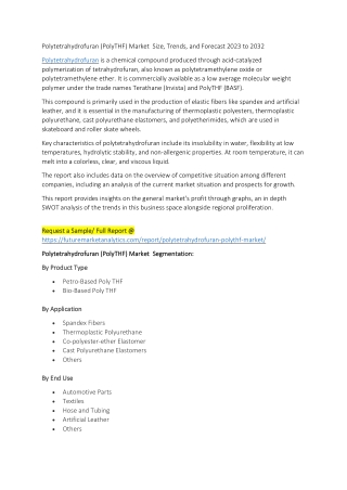 Polytetrahydrofuran (PolyTHF) Market  Size, Trends, and Forecast 2023 to 2032