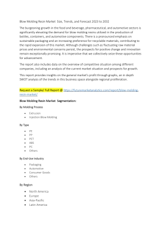 Blow Molding Resin Market  Size, Trends, and Forecast 2023 to 2032