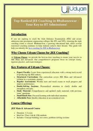 Top-Ranked JEE Coaching in Bhubaneswar – Your Key to IIT Admissions!