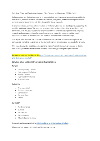 Cellulose Ether and Derivatives Market  Size, Trends, and Forecast 2023 to 2032
