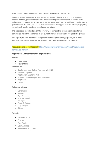 Naphthalene Derivatives Market  Size, Trends, and Forecast 2023 to 2032