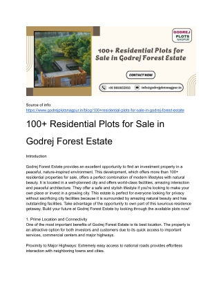100  Residential Plots for Sale in Godrej Forest Estate
