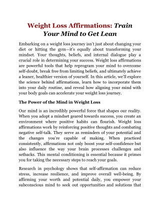 Weight Loss Affirmations_ Train Your Mind to Get Lean