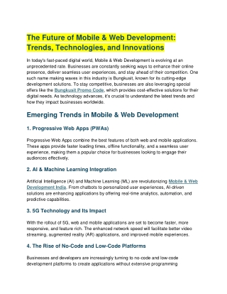 The Future of Mobile & Web Development: Trends, Technologies, and Innovations
