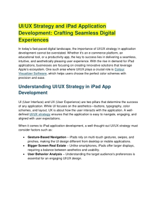 UI/UX Strategy and iPad Application Development: Crafting Seamless Digital Exper