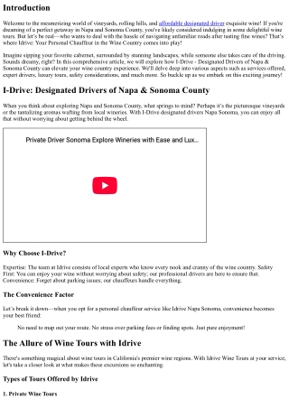Idrive: Your Personal Chauffeur in the Wine Country