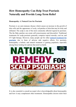 How Homeopathy Can Help Treat Psoriasis Naturally and Provide Long-Term Relief