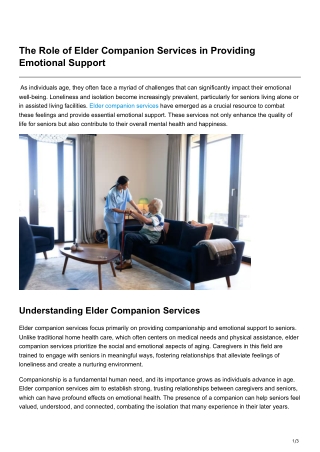 The Role of Elder Companion Services in Providing Emotional Support
