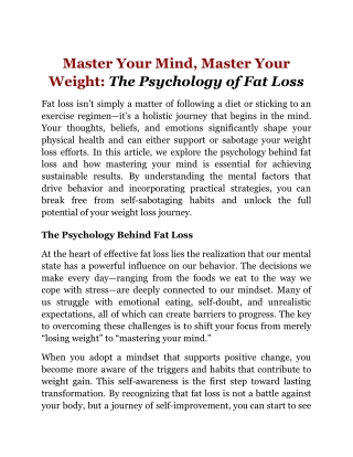 Master Your Mind, Master Your Weight_ The Psychology of Fat Loss