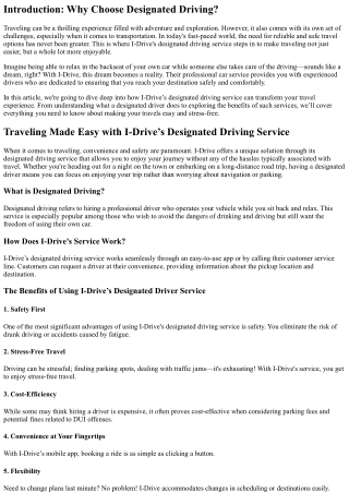 Traveling Made Easy with I-Drive’s Designated Driving Service