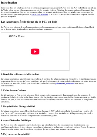 Les Avantages Écologiques de la PLV en Bois