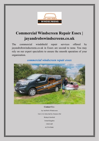 Commercial Windscreen Repair Essex  jayandrobswindscreens.co.uk