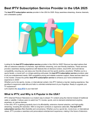 Best IPTV Subscription Service Provider in the USA 2025