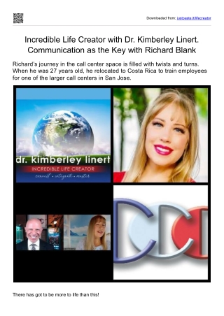 Incredible Life Creator with Dr. Kimberley Linert. Communication as the Key in Sales - Richard Blank