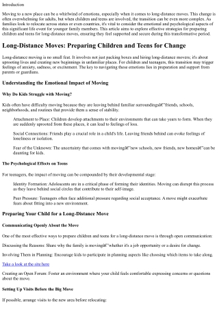 “Long-Distance Moves: Preparing Children and Teens for Change”