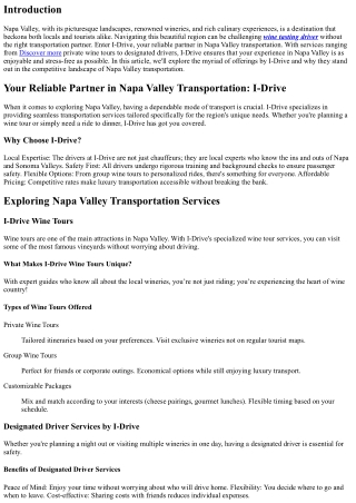 Your Reliable Partner in Napa Valley Transportation: I-Drive