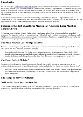 Experience the Best of Aesthetic Medicine at American Laser Med Spa - Corpus Chr