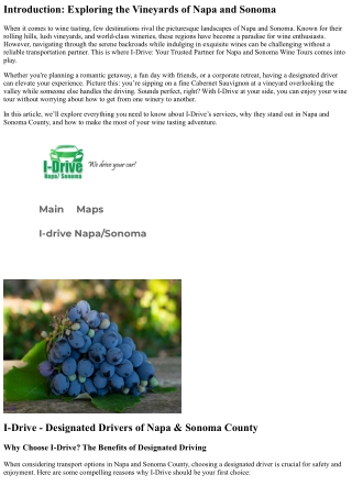 I-Drive: Your Trusted Partner for Napa and Sonoma Wine Tours