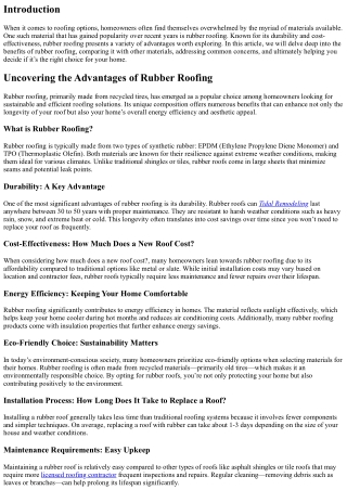 Uncovering the Advantages of Rubber Roofing