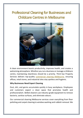 Professional Cleaning for Businesses and Childcare Centres in Melbourne