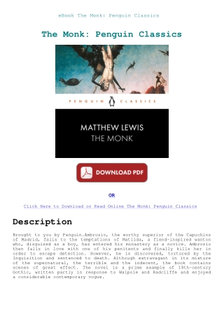 eBook The Monk Penguin Classics