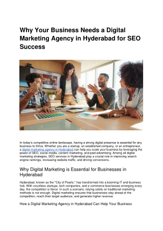 Why Your Business Needs a Digital Marketing Agency in Hyderabad for SEO Success