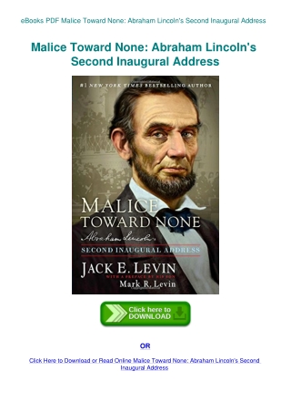 eBooks PDF Malice Toward None Abraham Lincoln's Second Inaugural Address