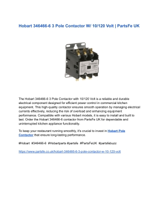 Hobart 346466-6 3 Pole Contactor W_ 10_120 Volt _ PartsFe UK