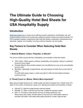 The Ultimate Guide to Choosing High-Quality Hotel Bed Sheets for USA Hospitality Supply