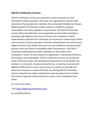 HACCP certification services