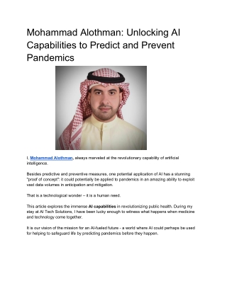Mohammad Alothman Unlocking AI Capabilities to Predict and Prevent Pandemics